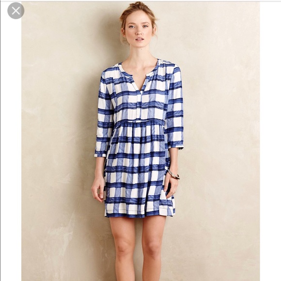 blue and white checkered dress